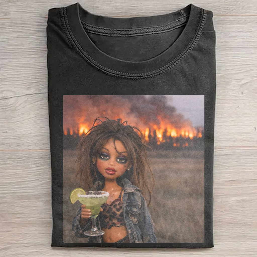 BLACK GIRL DOLL GIRL FACE MEME T-SHIRT Vintage Washed DTG Graphic Tee | ZalleStudio