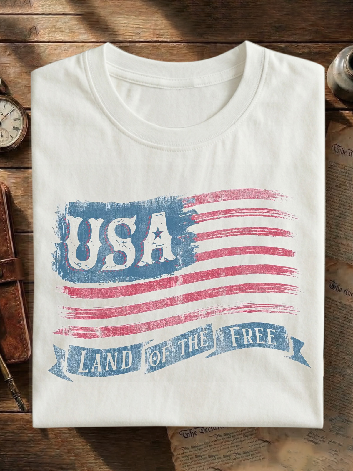 Usa Land Of The Free Cotton Short-sleeved T-shirt Vintage Washed DTG Graphic Tee | ZalleStudio