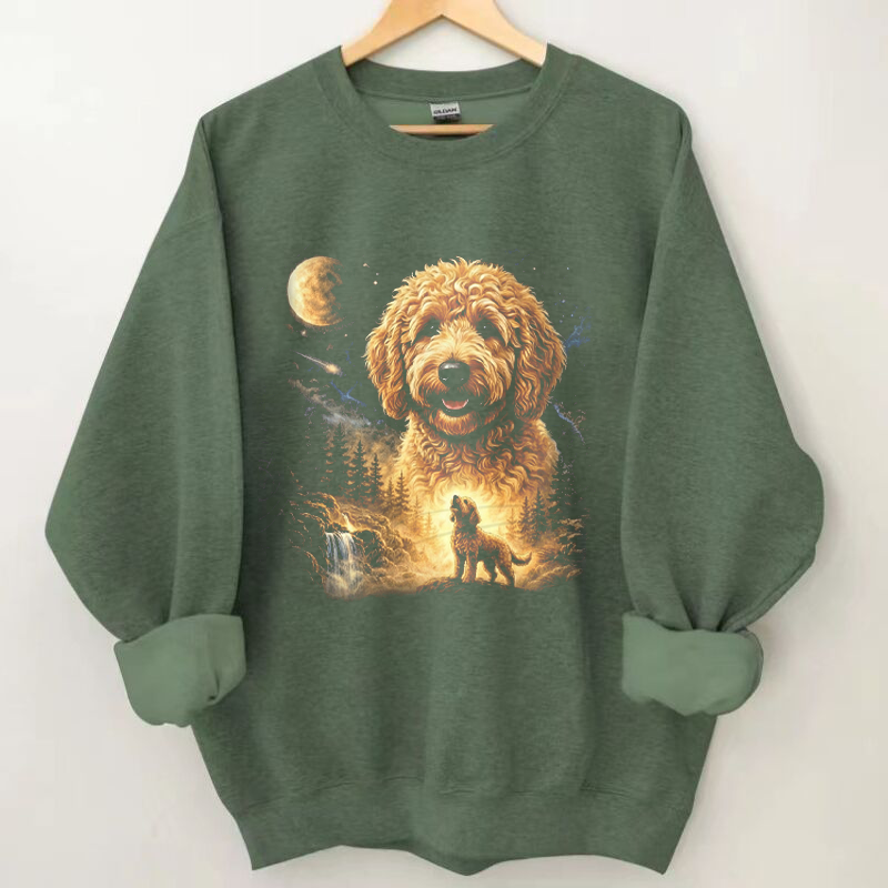 Goldendoodle Howling to The Moon Vintage Sweatshirt Vintage Washed DTG Graphic Tee | ZalleStudio