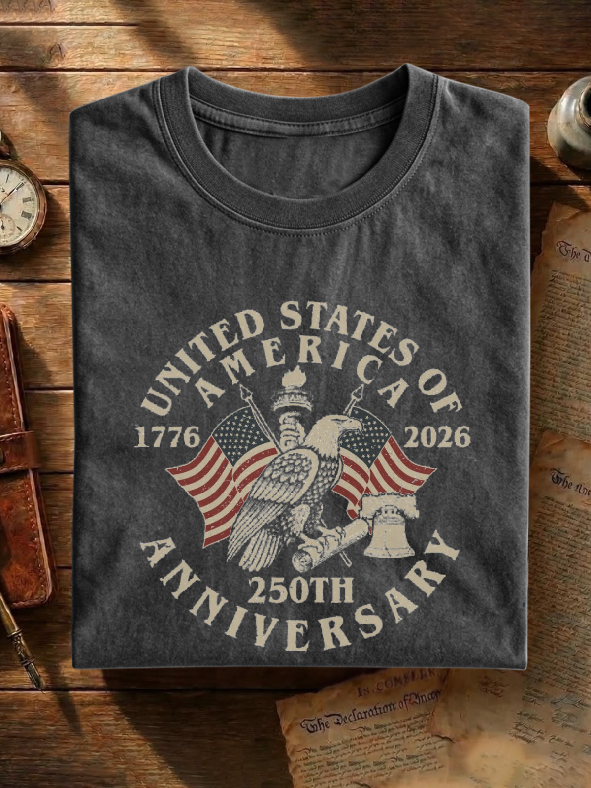 America's 250th Anniversary Cotton Short Sleeve T-shirt Vintage Washed DTG Graphic Tee | ZalleStudio