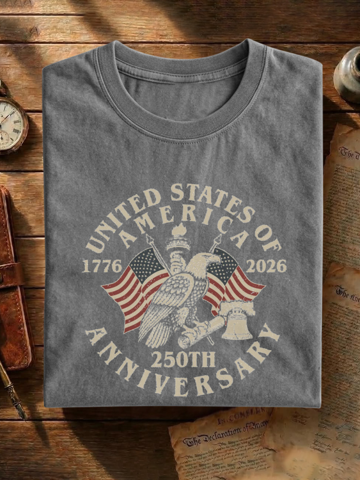 America's 250th Anniversary Cotton Short Sleeve T-shirt Vintage Washed DTG Graphic Tee | ZalleStudio