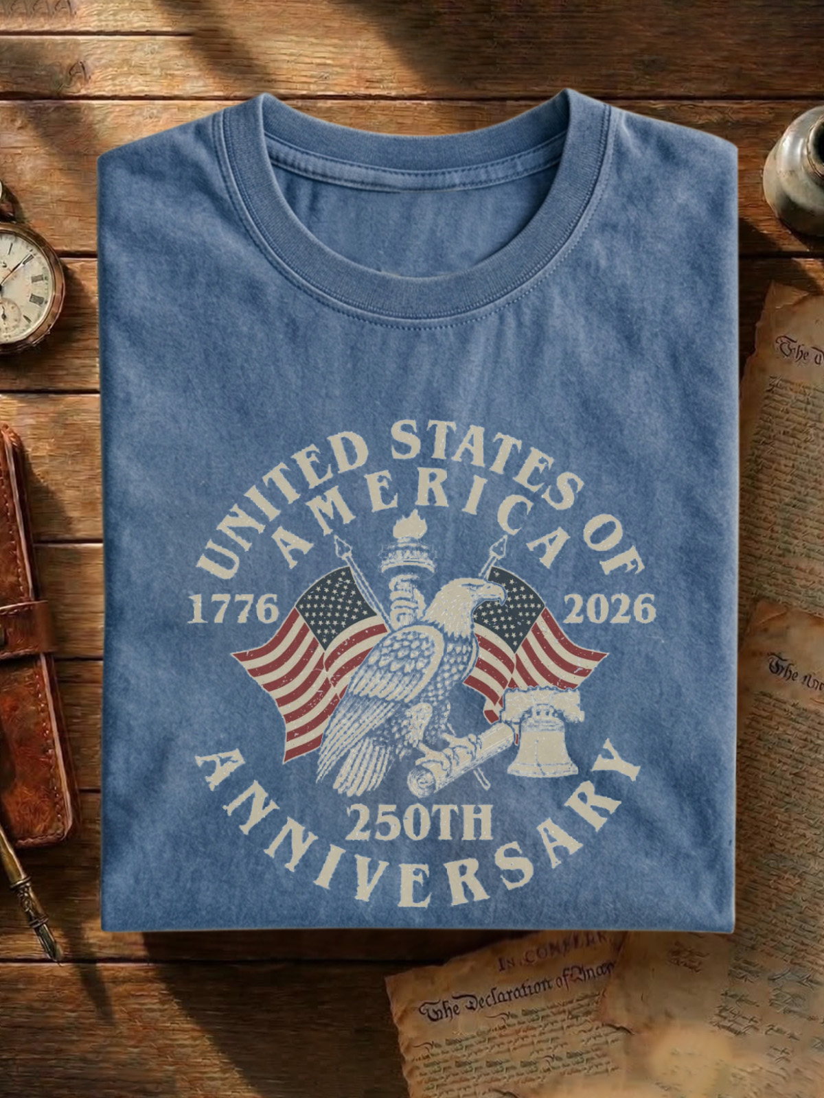America's 250th Anniversary Cotton Short Sleeve T-shirt Vintage Washed DTG Graphic Tee | ZalleStudio