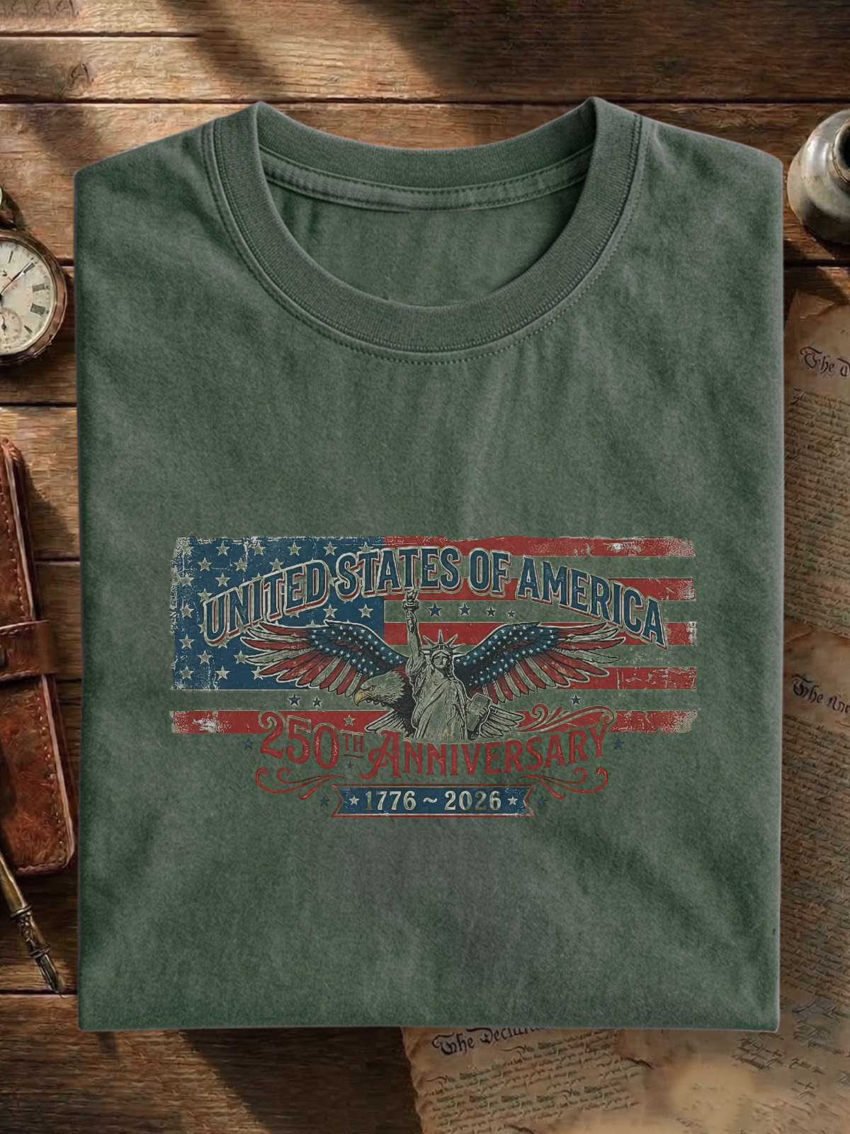 America's 250th Anniversary Statue Of Liberty Cotton Short Sleeve T-shirt Vintage Washed DTG Graphic Tee | ZalleStudio