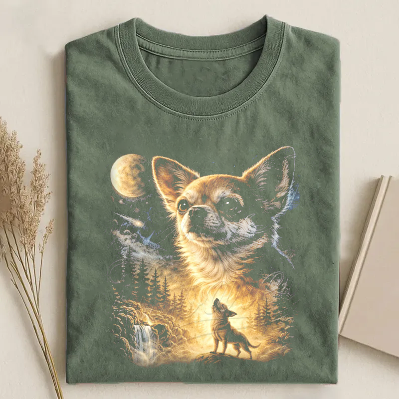 Chihuahua Howling to The Moon Vintage T-shirt Vintage Washed DTG Graphic Tee | ZalleStudio