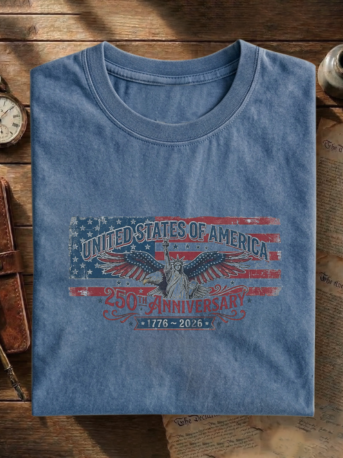 America's 250th Anniversary Statue Of Liberty Cotton Short Sleeve T-shirt Vintage Washed DTG Graphic Tee | ZalleStudio