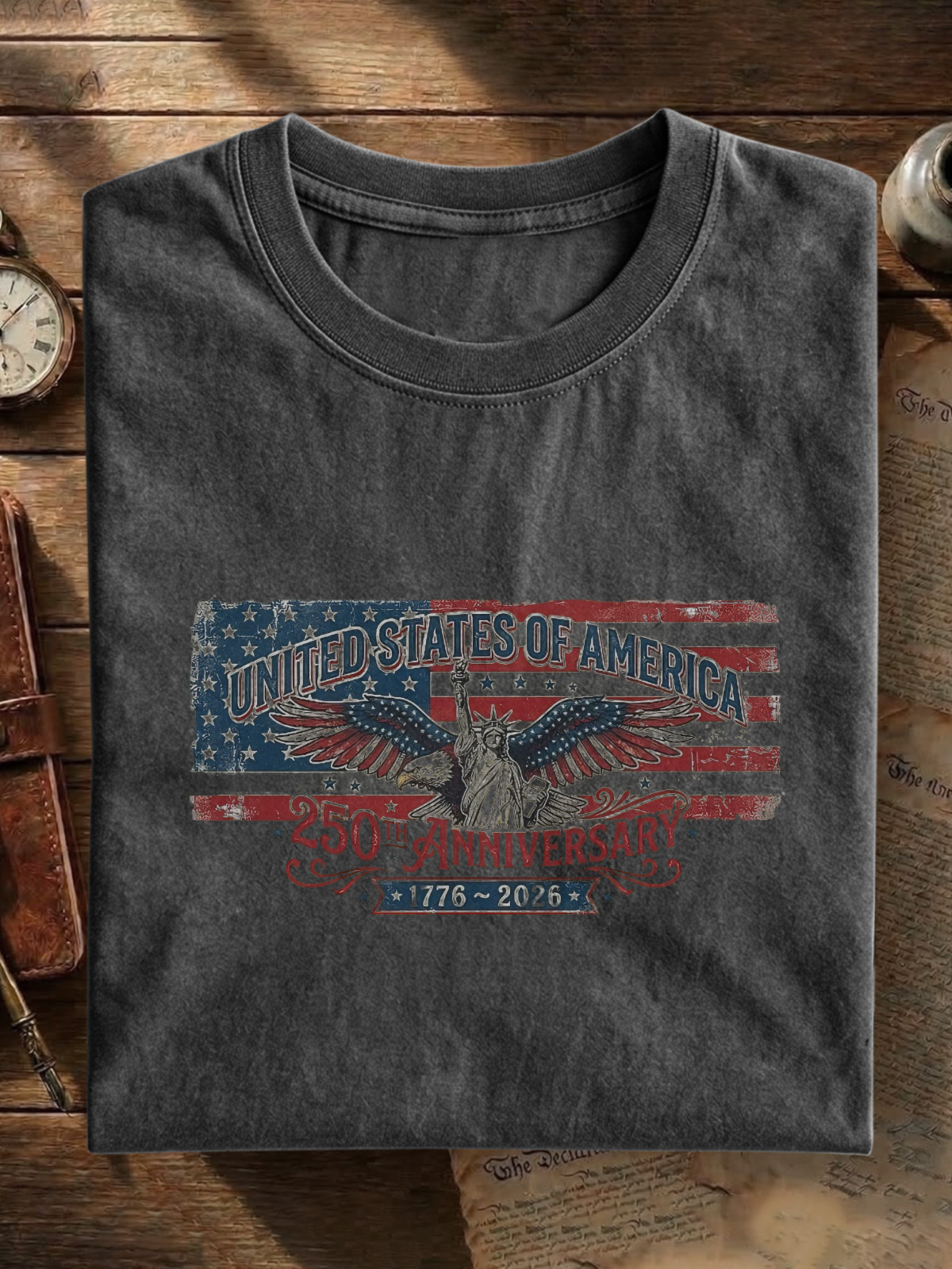 America's 250th Anniversary Statue Of Liberty Cotton Short Sleeve T-shirt Vintage Washed DTG Graphic Tee | ZalleStudio