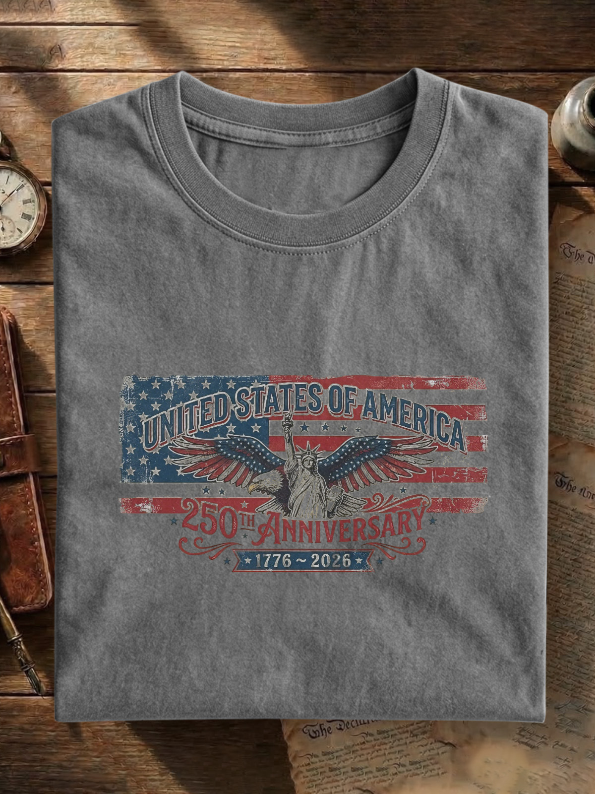 America's 250th Anniversary Statue Of Liberty Cotton Short Sleeve T-shirt Vintage Washed DTG Graphic Tee | ZalleStudio