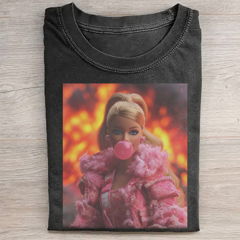 PINK DOLL FACE MEME TEE Vintage Washed DTG Graphic Tee | ZalleStudio