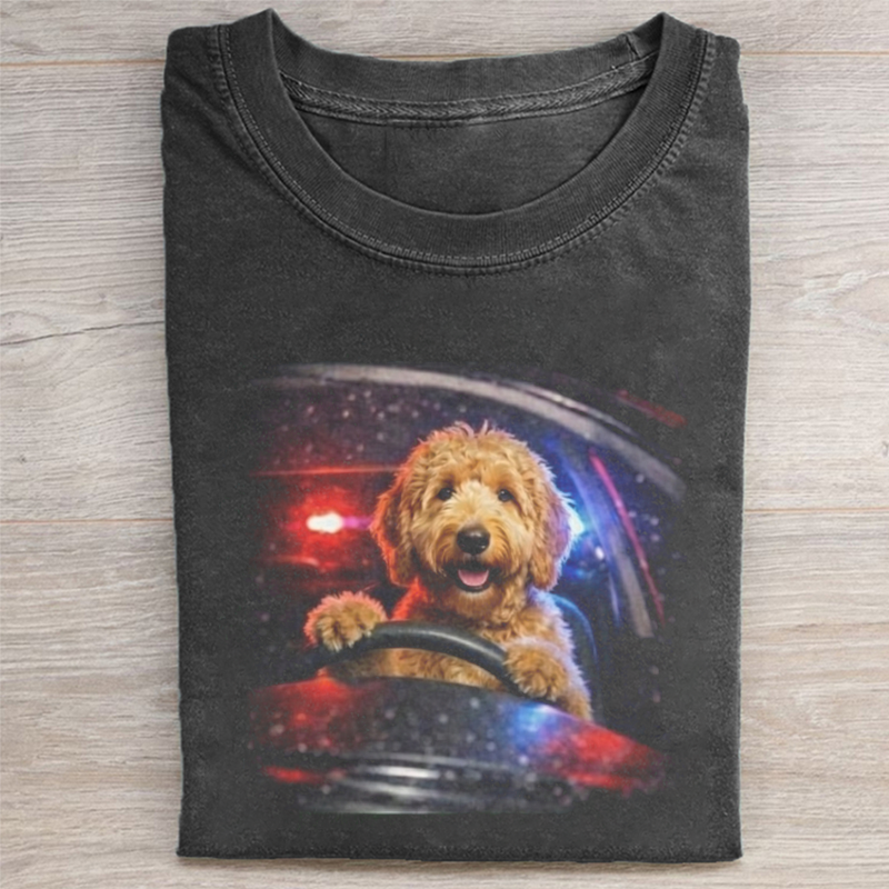 Funny Goldendoodle Driving T-shirt Vintage Washed DTG Graphic Tee | ZalleStudio