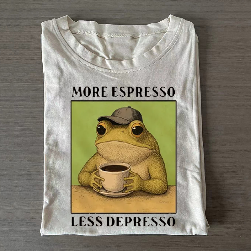 Frog Drinking Coffee Funny T-shirt Vintage Washed DTG Graphic Tee | ZalleStudio