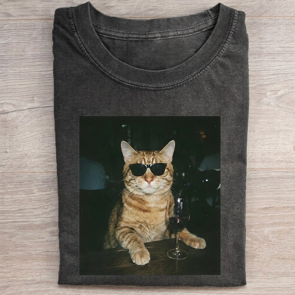Funny Tabby Cat Drinking Wine T-shirt