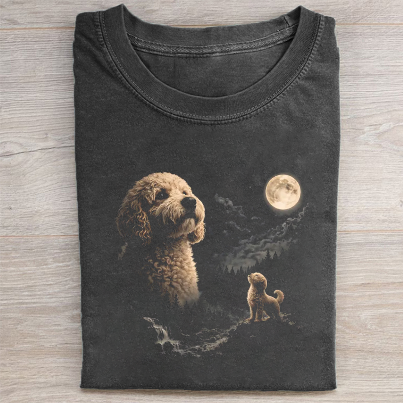 Goldendoodle Howling to The Moon T-shirt Vintage Washed DTG Graphic Tee | ZalleStudio