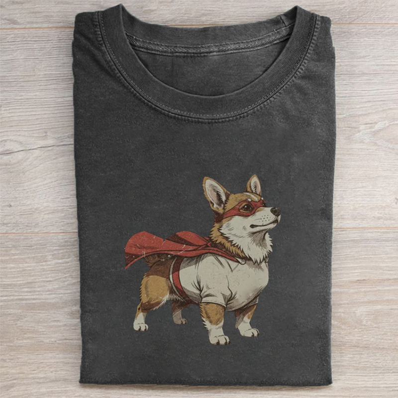 Vintage Superhero Corgi T-shirt Vintage Washed DTG Graphic Tee | ZalleStudio