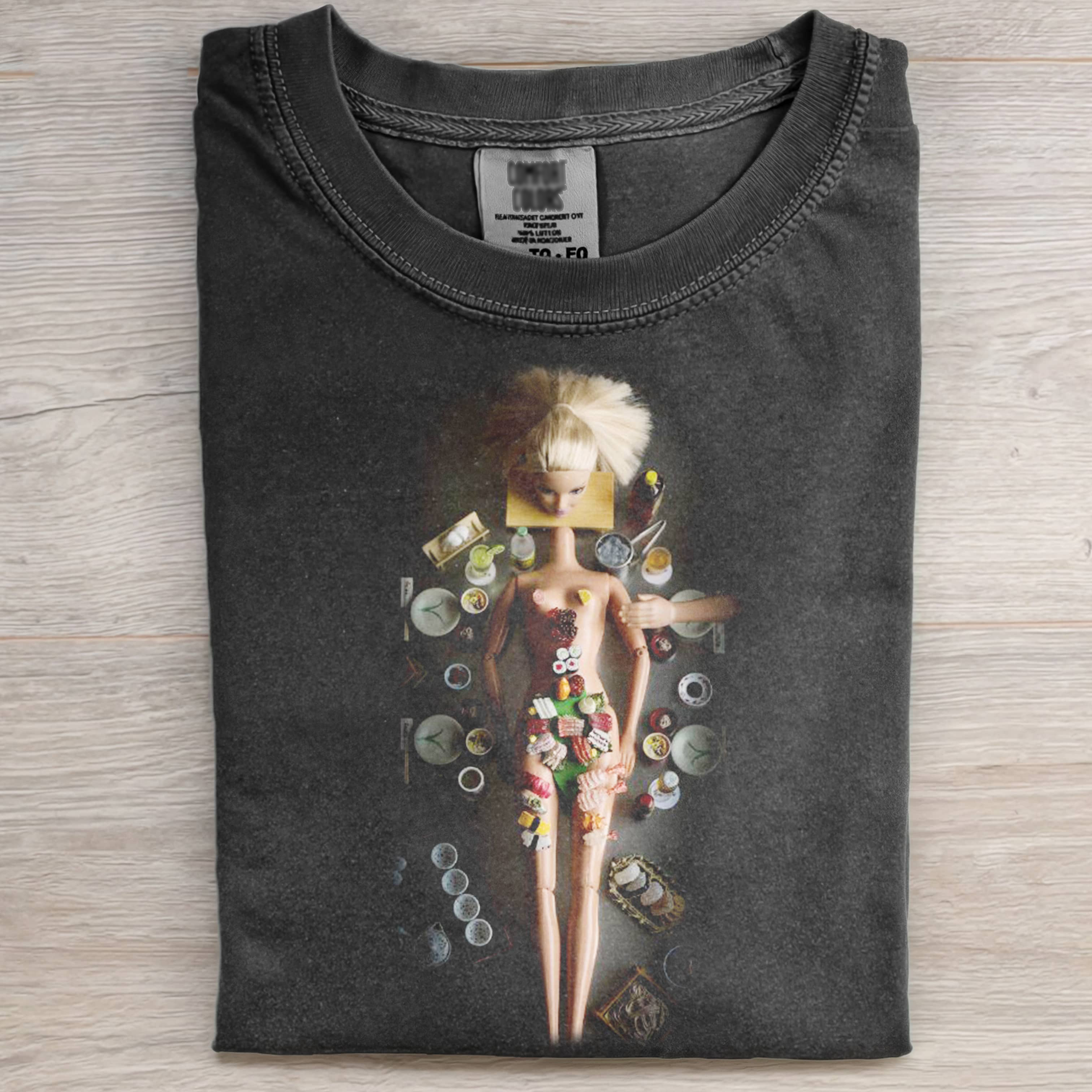 HUMAN SUSHI DOLL FACE T-SHIRT Vintage Washed DTG Graphic Tee | ZalleStudio