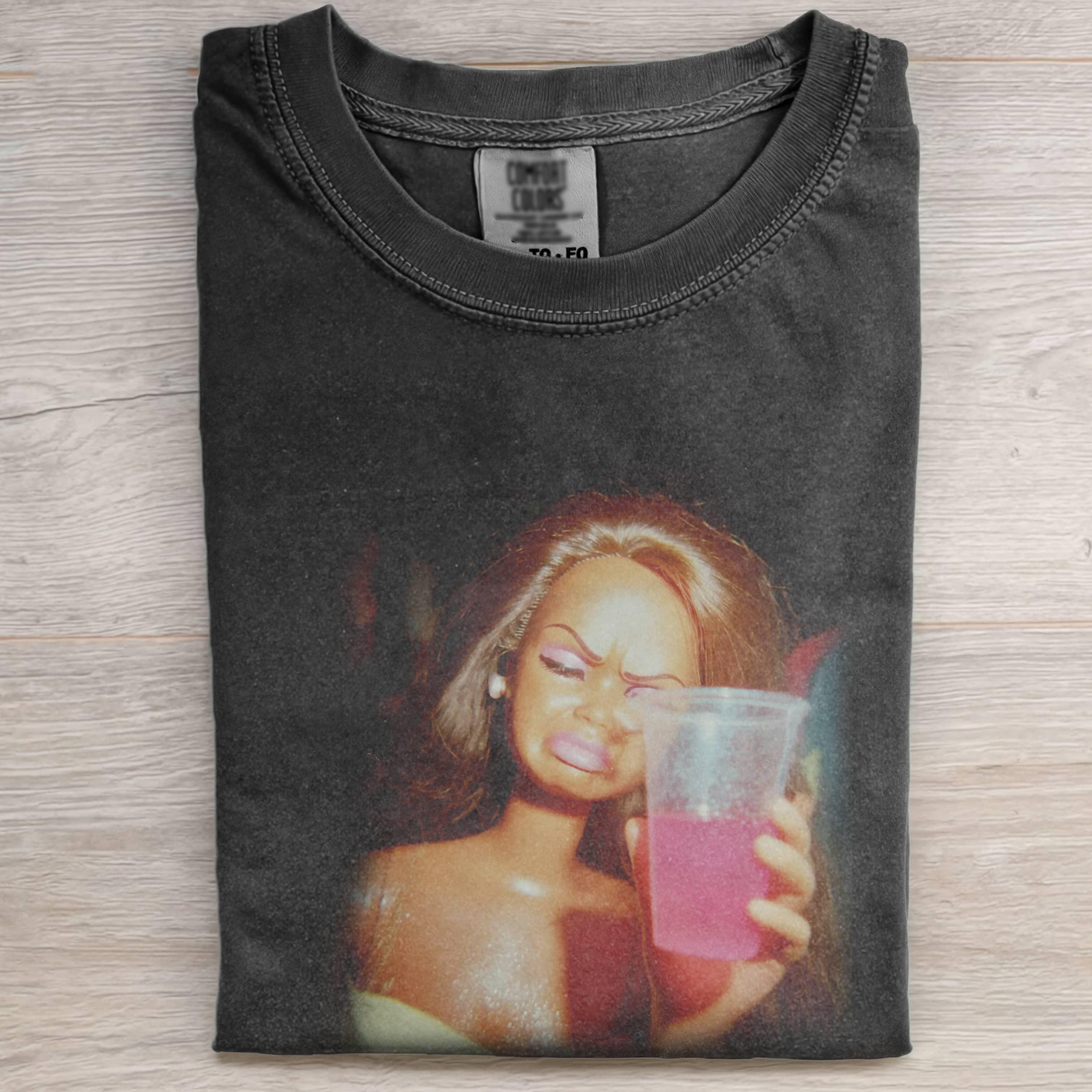 DOLL FACE MEME PINK DRINK TEE Vintage Washed DTG Graphic Tee | ZalleStudio