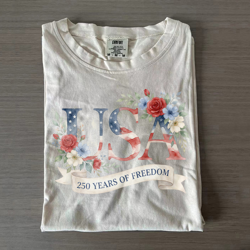 USA 250 Years Of Freedom T-shirt Vintage Washed DTG Graphic Tee | ZalleStudio