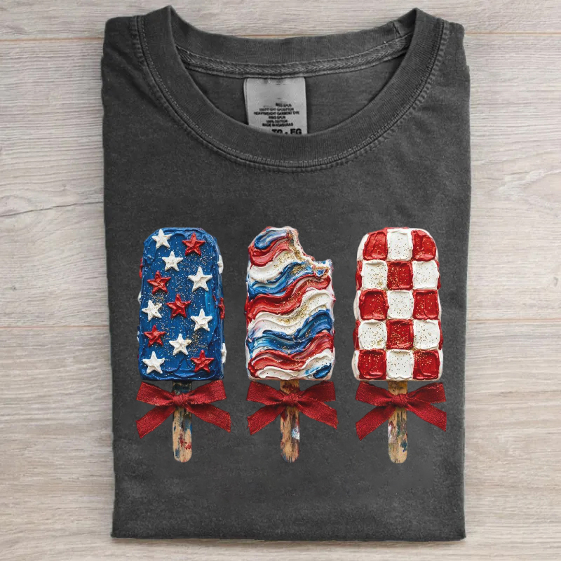 Patriotic Red White Blue Summer Popsicle T-shirt Vintage Washed DTG Graphic Tee | ZalleStudio