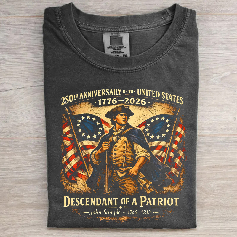 250th Anniversary Descendant Of A Patriot T-shirt Vintage Washed DTG Graphic Tee | ZalleStudio