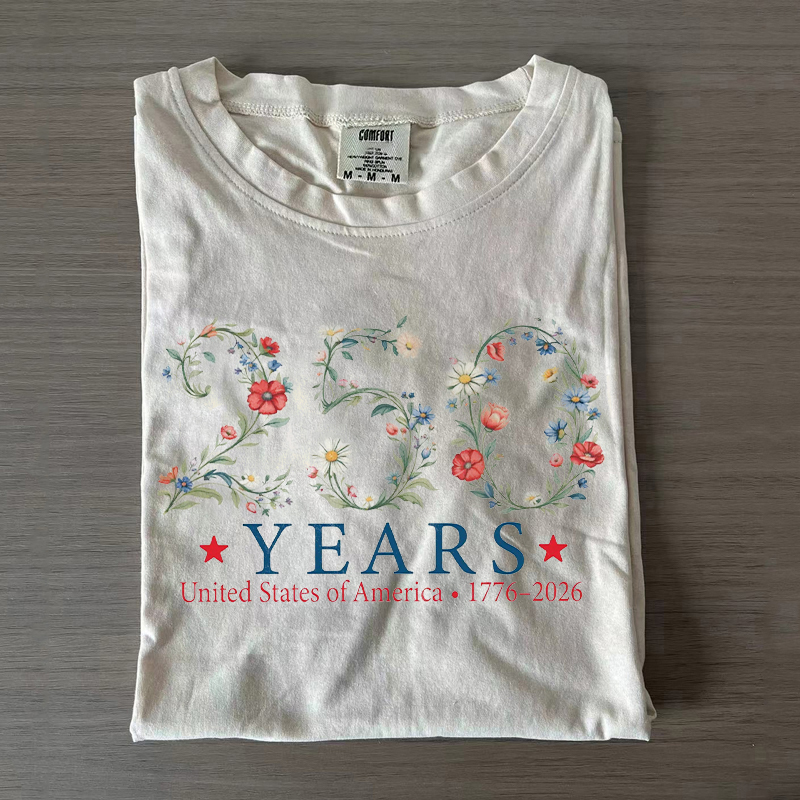 USA 250th Anniversary Floral T-shirt Vintage Washed DTG Graphic Tee | ZalleStudio