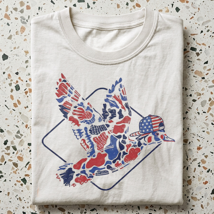 Camo Flying Mallard Duck T-shirt Vintage Washed DTG Graphic Tee | ZalleStudio