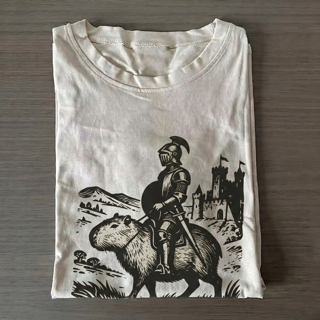 Knight Capybara T-Shirt Vintage Washed DTG Graphic Tee | ZalleStudio