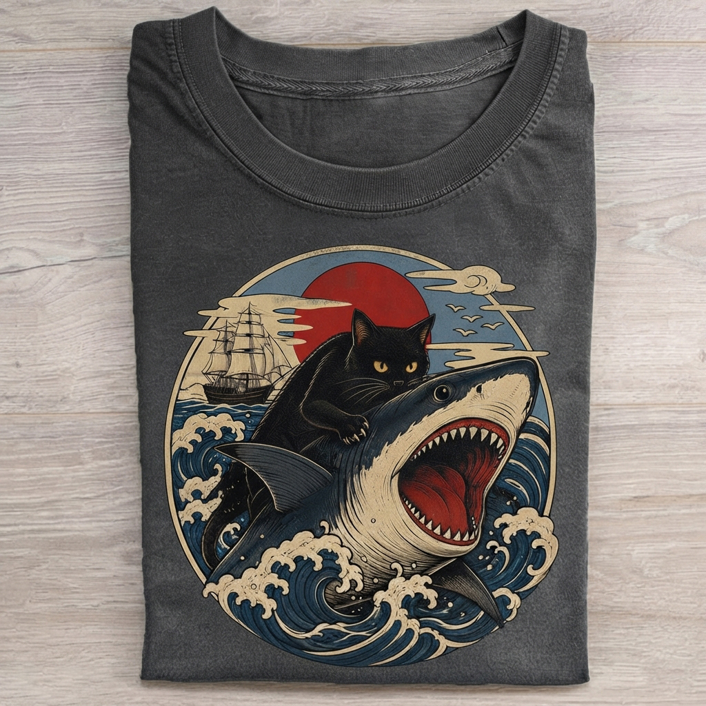 Fat Cat Vs Shark T-shirt