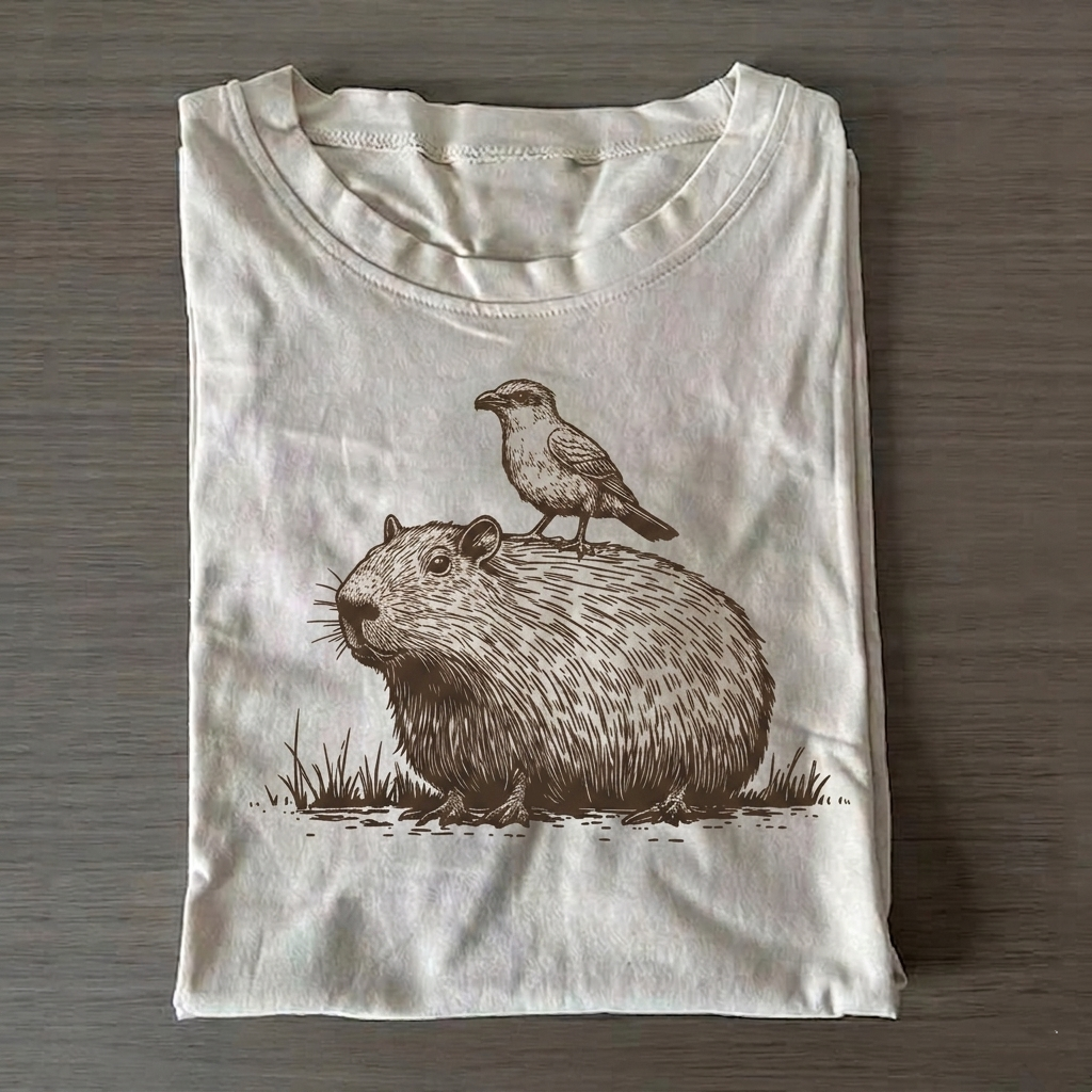 Retro Capybara T-shirt Vintage Washed DTG Graphic Tee | ZalleStudio