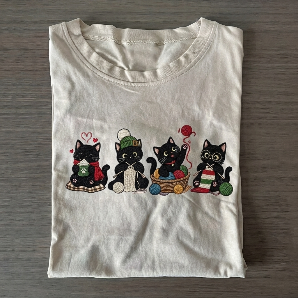 Black Cats Knitting T-Shirt
