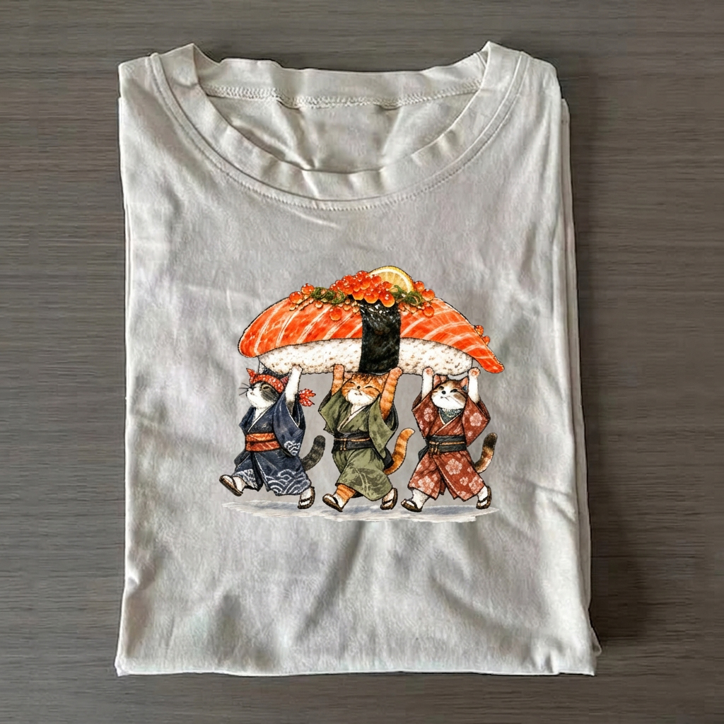 Funny Sushi Cat Crew T-shirt