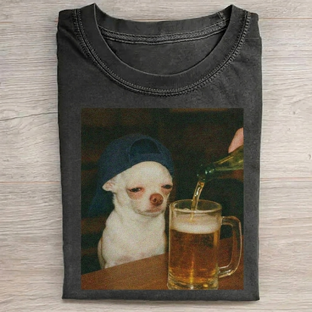Sad Chihuahua drinks beer T-shirt