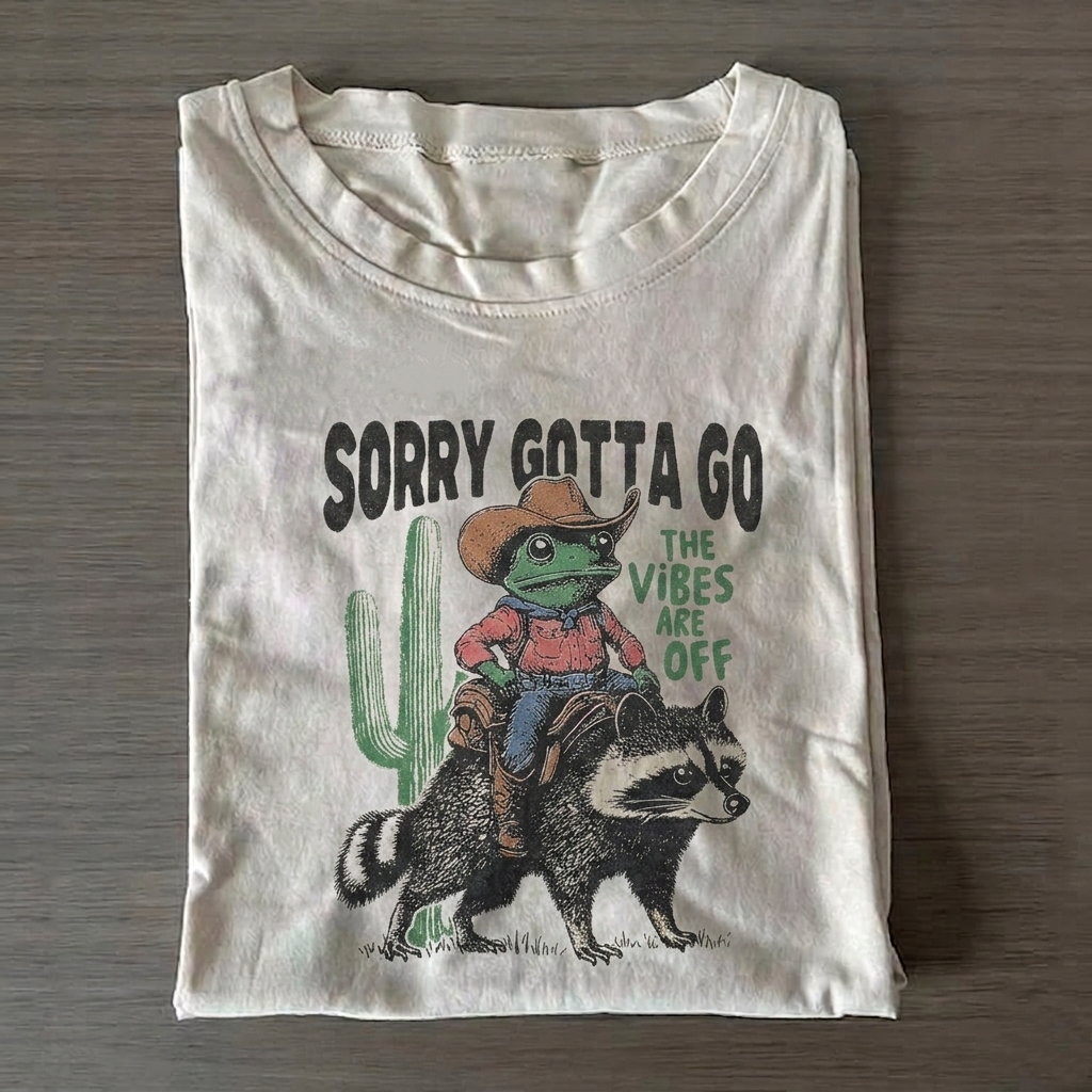 Cowboy Frog Riding Raccoon T-Shirts Vintage Washed DTG Graphic Tee | ZalleStudio