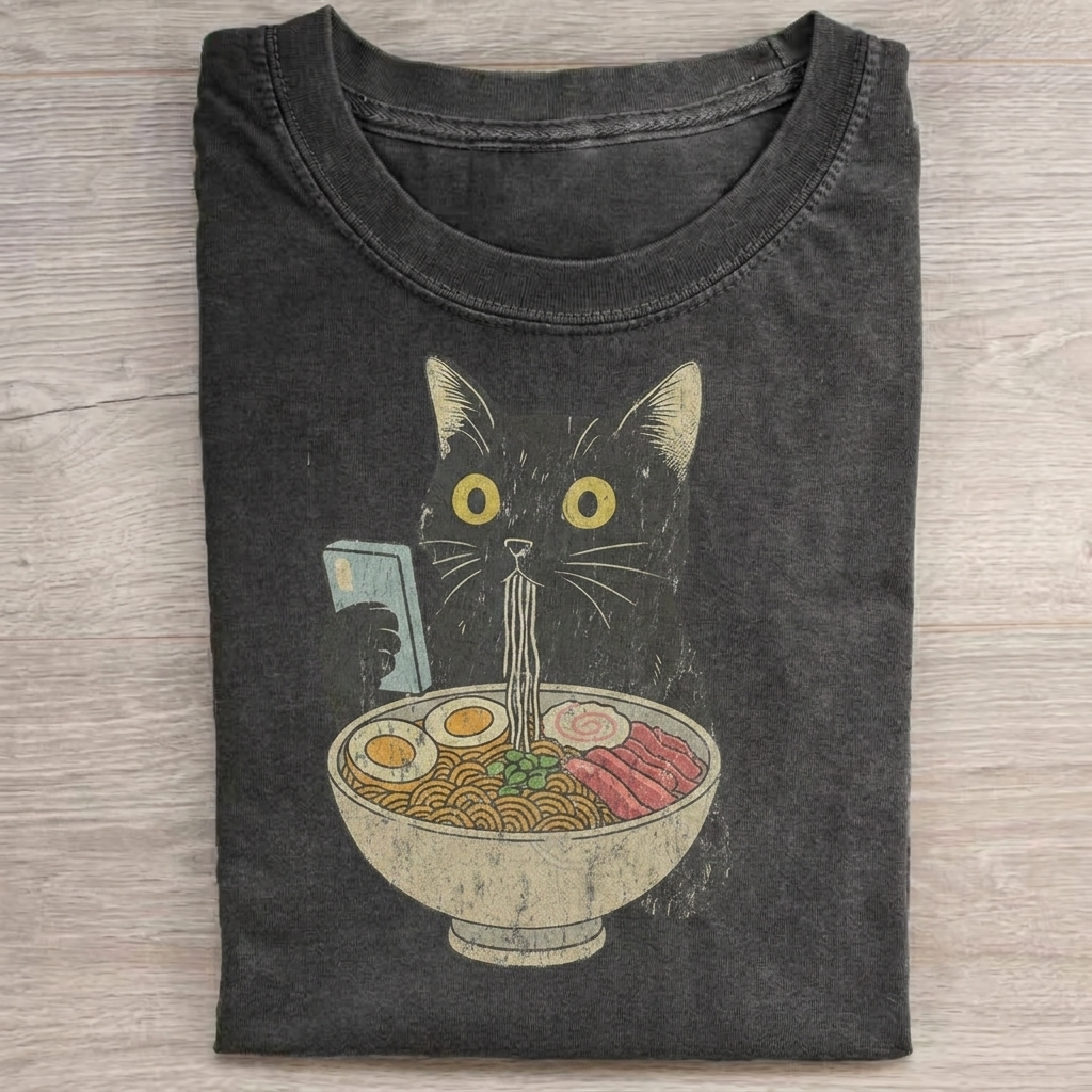 Cat Eating Ramen T-Shirt