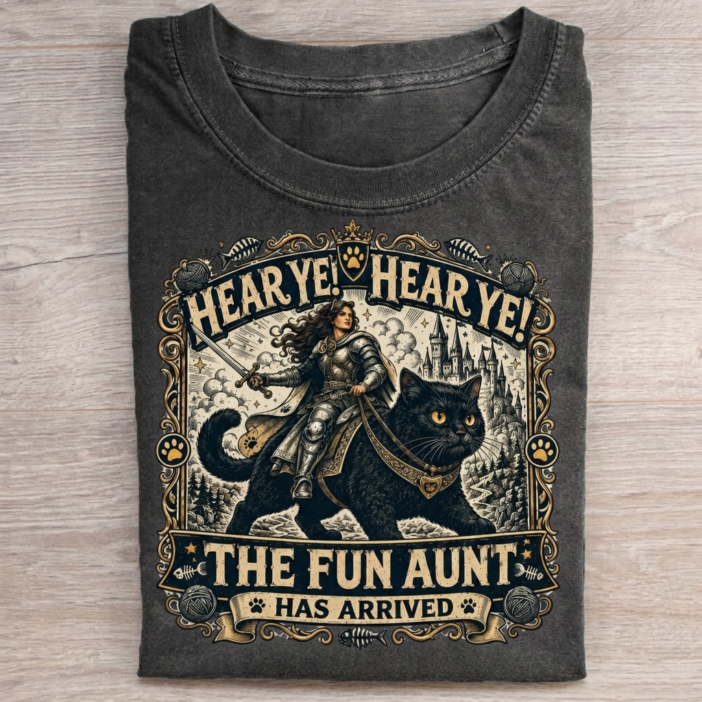 Aunt Knight Riding Black Cat T-Shirt