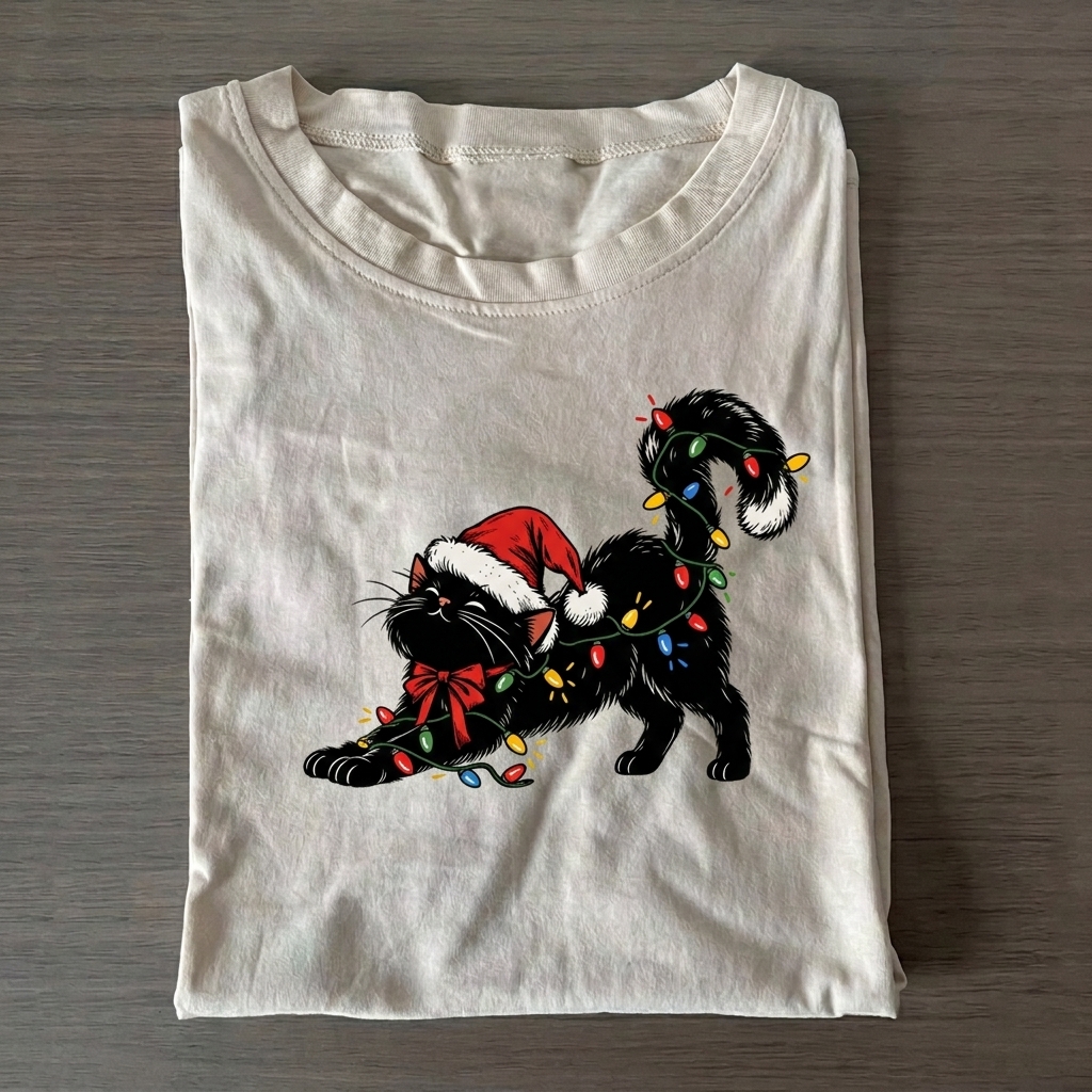 Black Cat Christmas T-shirt