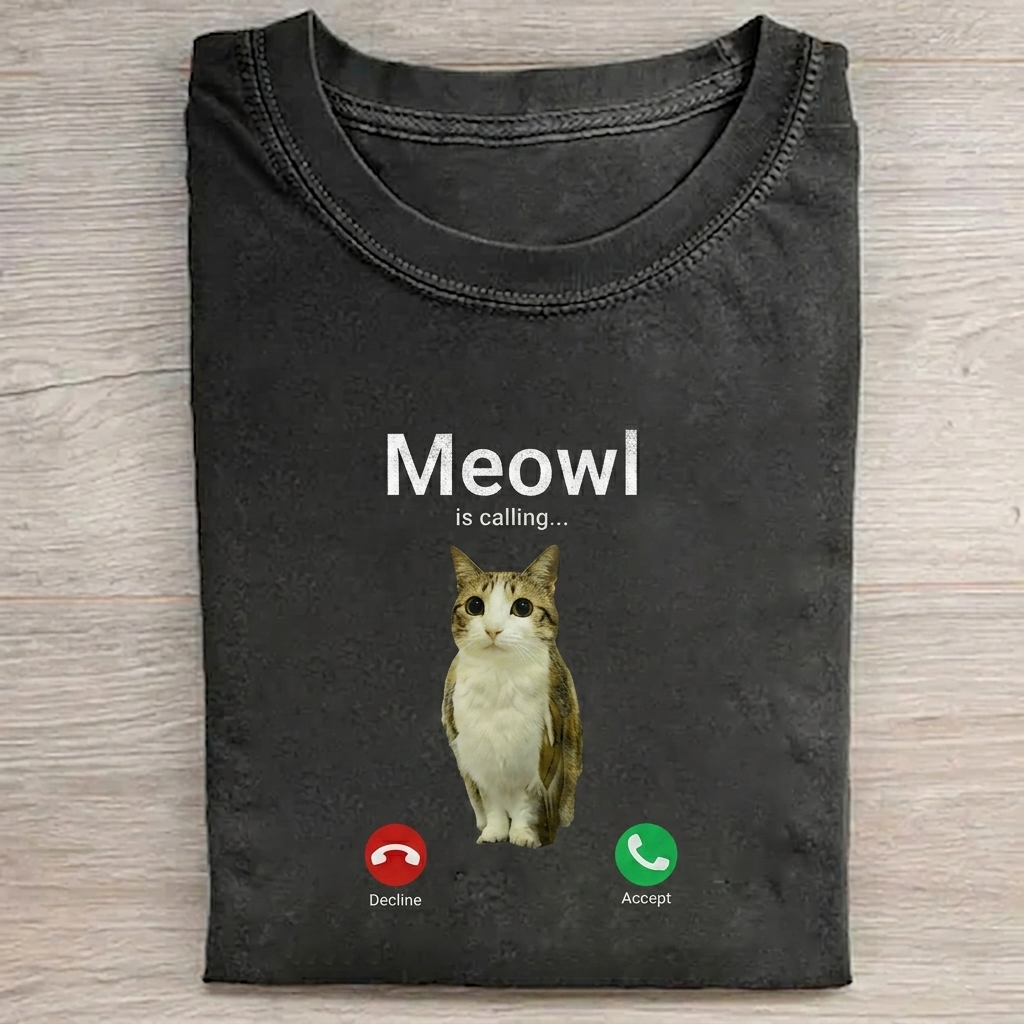 Meowl Is Calling Meme Cat T-shirt Vintage Washed DTG Graphic Tee | ZalleStudio