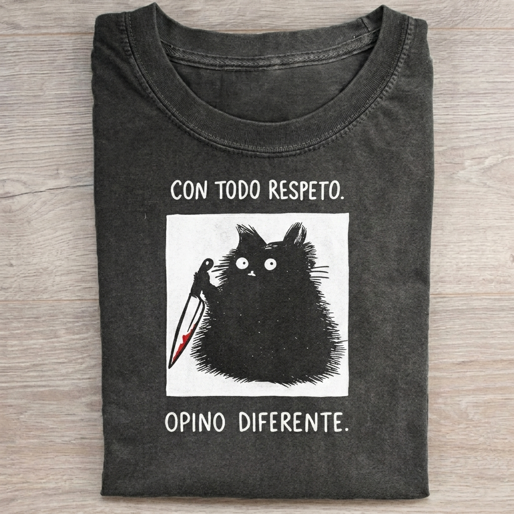 Black Cat Holds Knife Disagrees T-Shirt