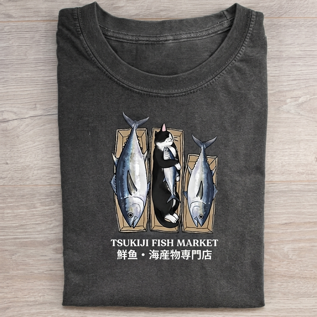 Tsukiji Fish Cat Meme T-Shirt