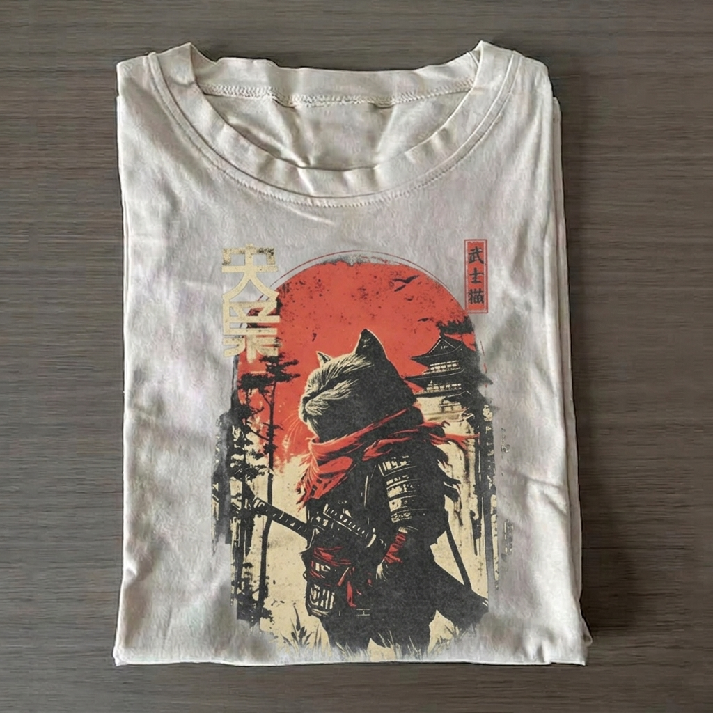 Vintage Samurai Cat T-shirt