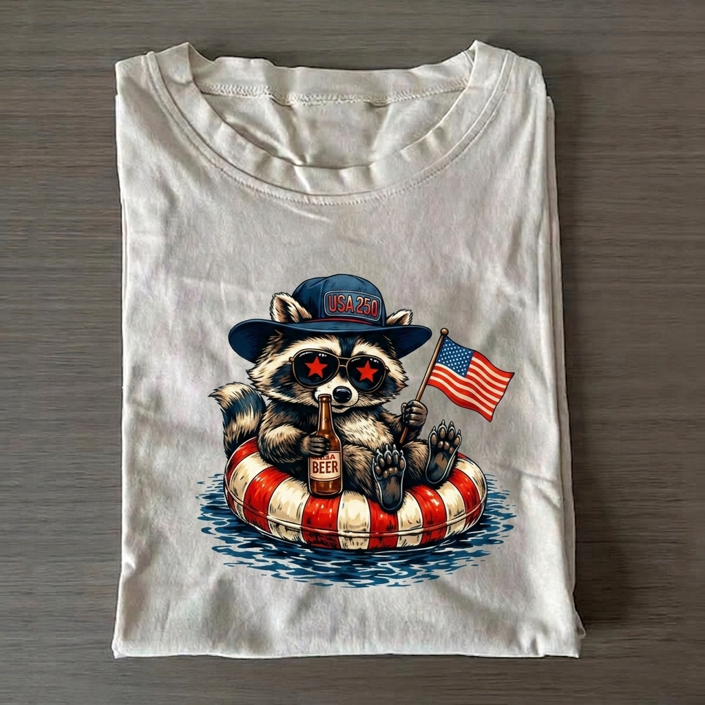Raccoon 250th Anniversary  Day T-Shirt Vintage Washed DTG Graphic Tee | ZalleStudio