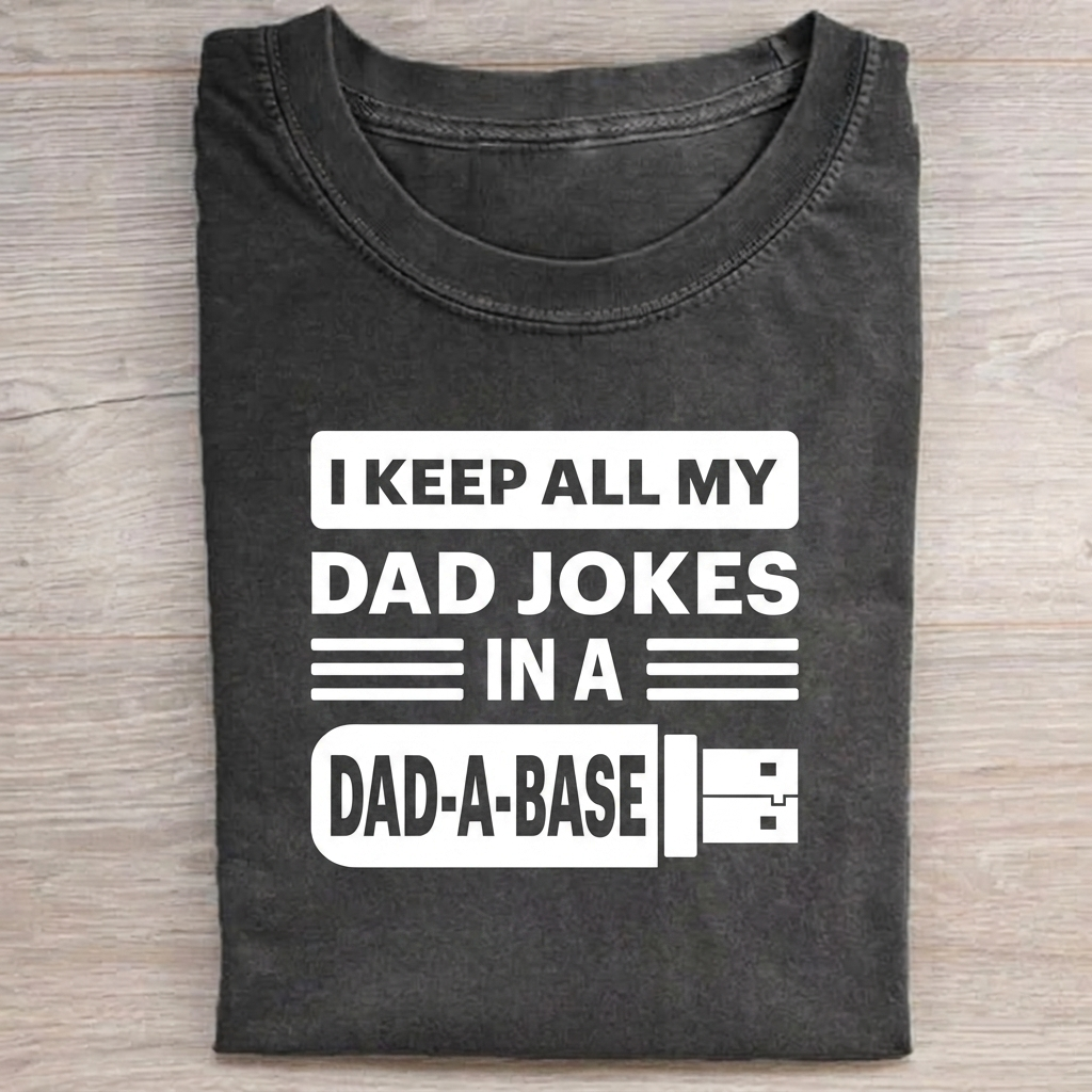 I Keep All My Dad Jokes In A Dad-a-Base T-shirt Vintage Washed DTG Graphic Tee | ZalleStudio