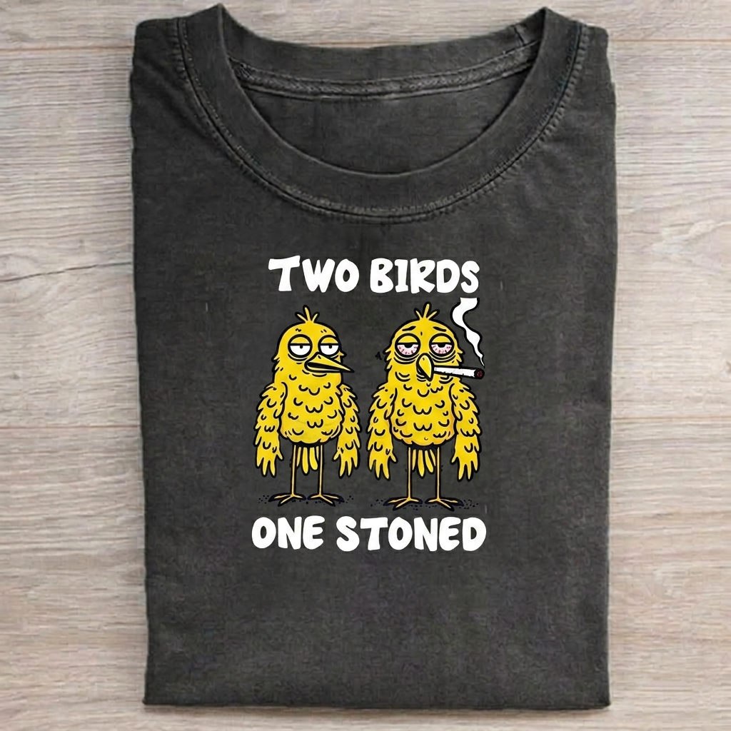 Two Birds One Stoned T-shirt Vintage Washed DTG Graphic Tee | ZalleStudio