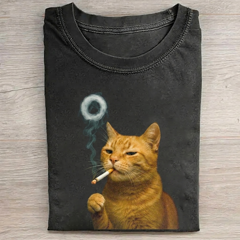 Vintage Smoking Cat T-shirt Vintage Washed DTG Graphic Tee | ZalleStudio