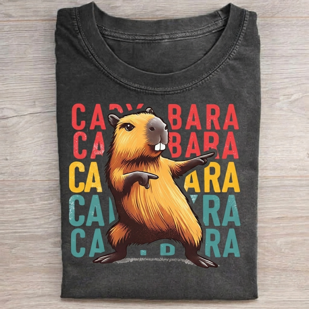 Funny Capybara T-Shirt Vintage Washed DTG Graphic Tee | ZalleStudio