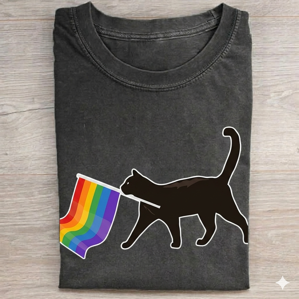 Black Cat With Pride Flag T-shirt