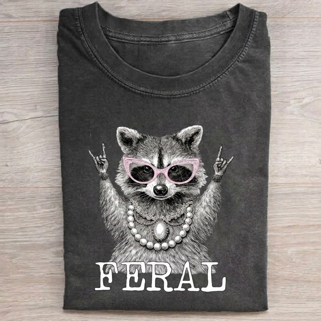Feral Raccoon T-shirt Vintage Washed DTG Graphic Tee | ZalleStudio