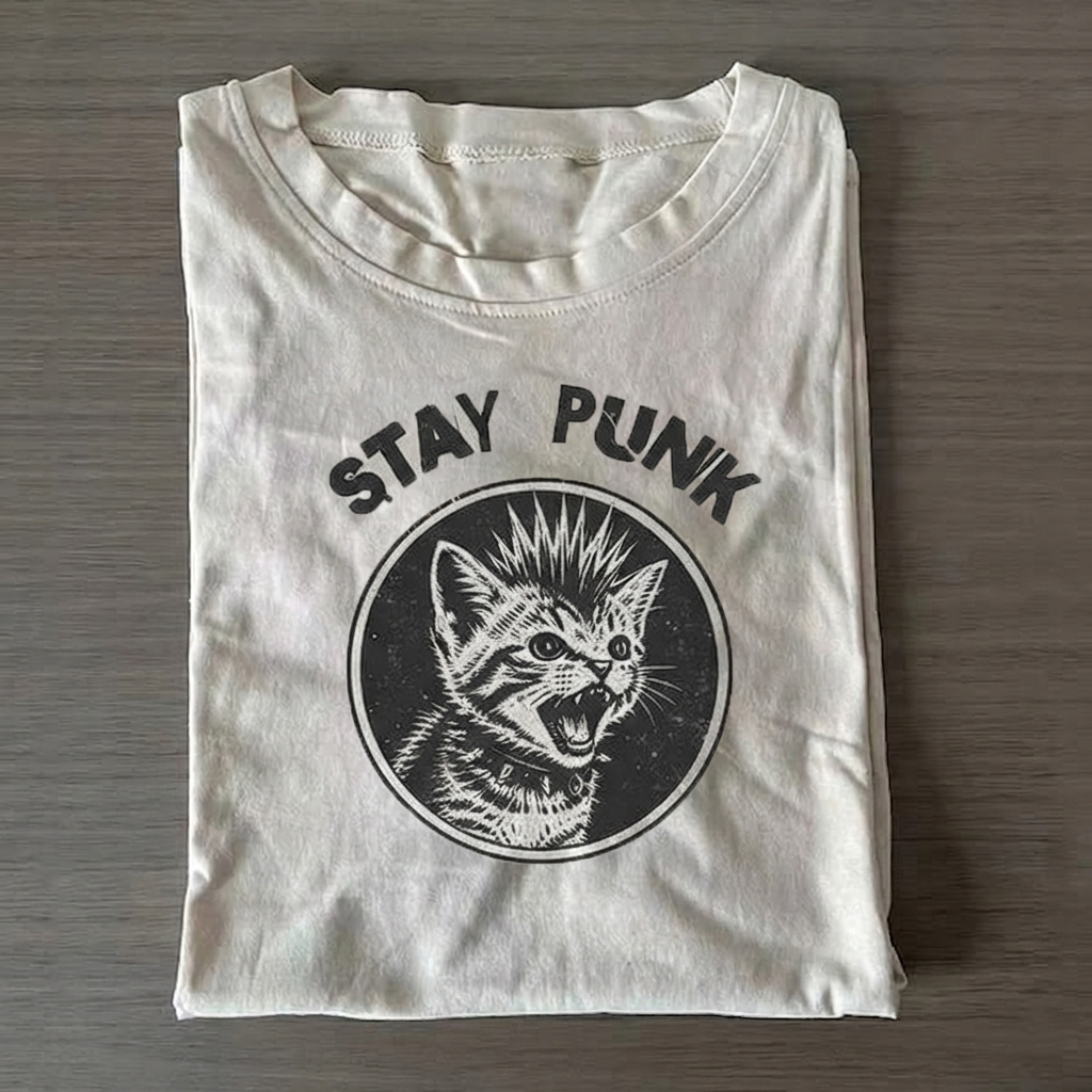 Vintage Punk Funny Cat T-Shirt