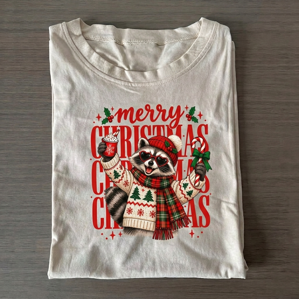 Merry Christmas Raccoon T-shirt