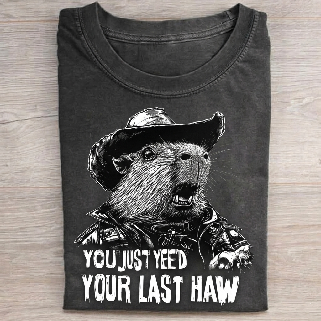 Western Capybara T-shirt Vintage Washed DTG Graphic Tee | ZalleStudio