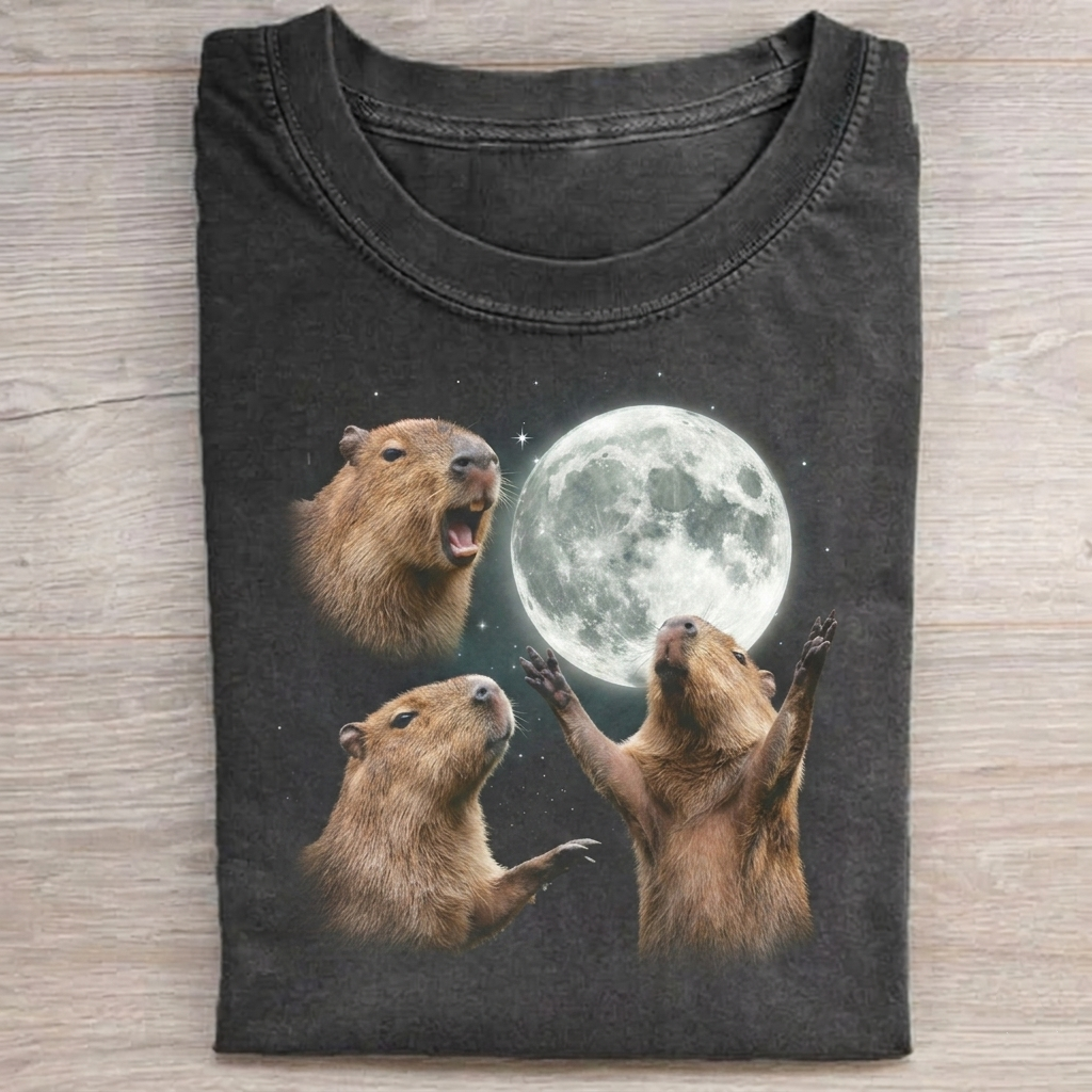 Capybara In Galaxy Vintage Graphic T-Shirt Vintage Washed DTG Graphic Tee | ZalleStudio