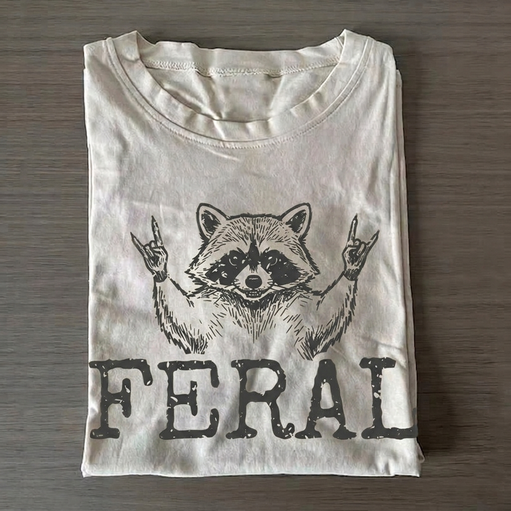 Feral Raccoon T-shirt Vintage Washed DTG Graphic Tee | ZalleStudio